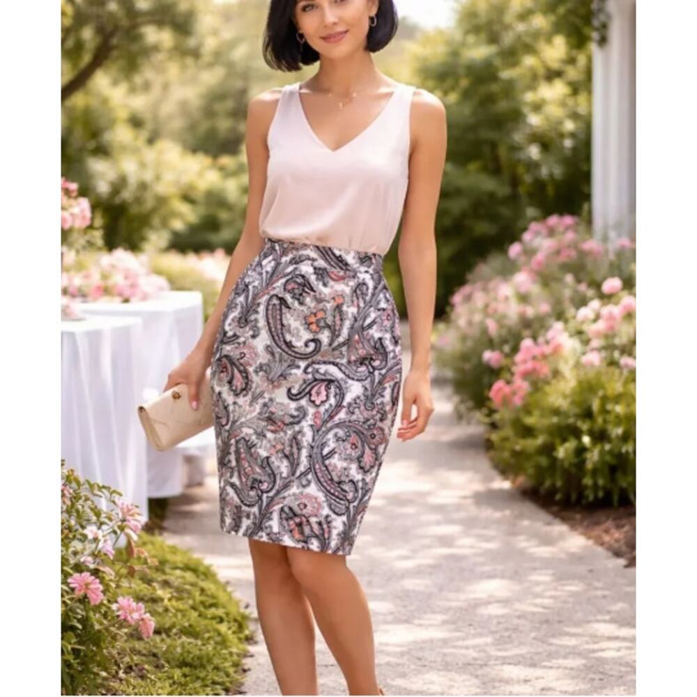 Ann Taylor Paisley Feminine Fitted Lined Professional Pencil Skirt Size 6